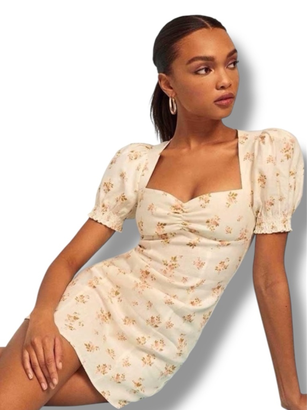 REFORMATION Gina Linen Mini Dress Mildred Floral Size 2 Cottagecore Puff Sleeve - Picture 3 of 13